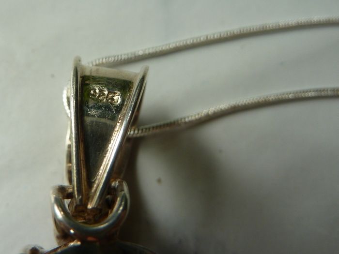 Large Modern Statement Citrine, Peridot & Pearl Pendant with Chain. Sterling Silver