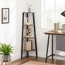 Corner Shelf, Storage Rack, Bookcase, 4-Tier Ladder Shelf, Easy Assembly, Sturdy Steel Frame, for Living Room, Bedroom, Industrial Style, Rustic Brown and Black Image 2