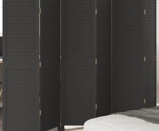 Room Divider 6 Panels Black Solid Wood Paulownia