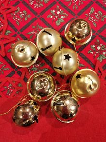 8 Christmas metal golden jangly baubles with star detail