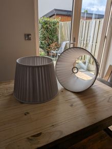 Pair of Large, Pleated, Grey Lampshades