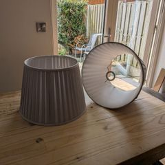 Pair of Large, Pleated, Grey Lampshades
