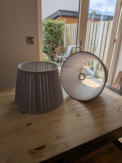 Pair of Large, Pleated, Grey Lampshades