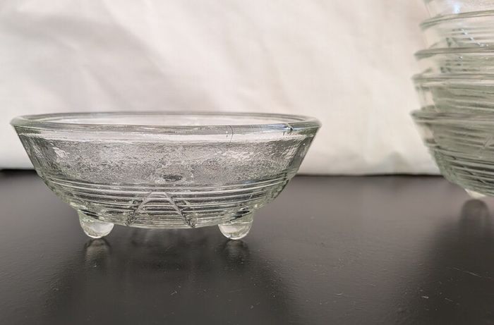 Vintage Clear Pressed Glass Footed Dessert Bowls Set of 8 Retro Sundae Dishes