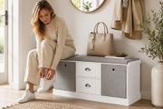 White Shoe Storage Bench with Cushion and Drawers