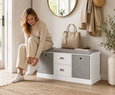 White Shoe Storage Bench with Cushion and Drawers