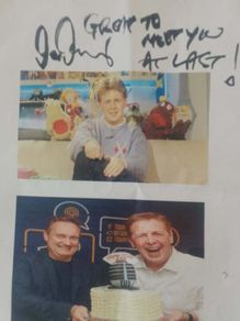 Signed photograph of Zig and Zag with presenter Ian Dempsey