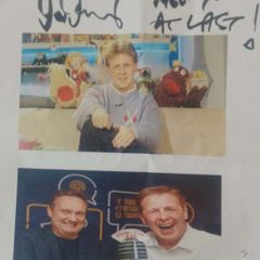 Signed photograph of Zig and Zag with presenter Ian Dempsey