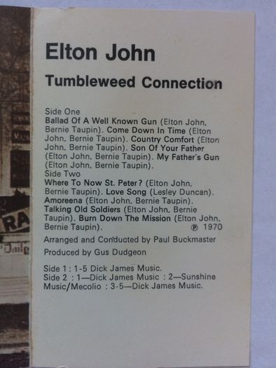 Elton John [1970] Tumbleweed Connection (Cassette Tape Album)