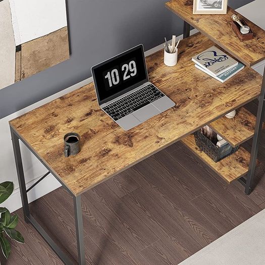 FREE SHIPPING Small Computer Desk with Shelves 100x50x98 cm, Home Office Desk, Study Writing Office Table, 4 Tier Shelf, Brown