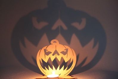 Halloween Tea Light Garden Lantern Wooden Indoor outdoor decor Pumpkin Candle Holder