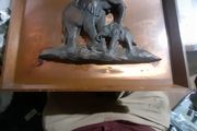 Beautiful large Old Adult Elephant and Calf, Cast with verdigris patina on copper sheet