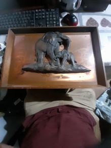 Beautiful large Old Adult Elephant and Calf, Cast with verdigris patina on copper sheet