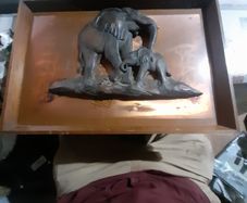 Beautiful large Old Adult Elephant and Calf, Cast with verdigris patina on copper sheet