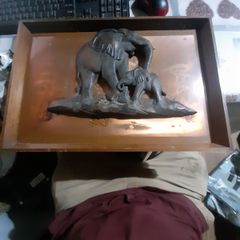 Beautiful large Old Adult Elephant and Calf, Cast with verdigris patina on copper sheet