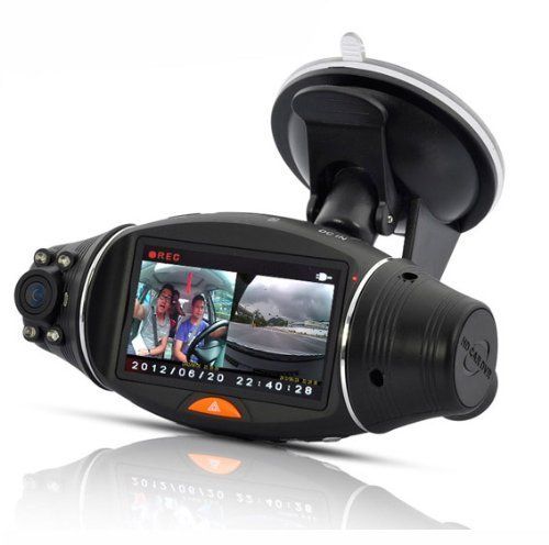 HD Dual Lens Dash Cam Camera 140 Degree Car DVR with GPS Logger, G Sensor, Night Vision