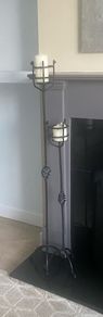 Pair of Vintage Wrought Iron Floor Candle Holders / Tall Candlesticks