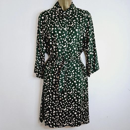 Dorothy Perkins Green Spotted Polka Dot Belted Shirt Dress