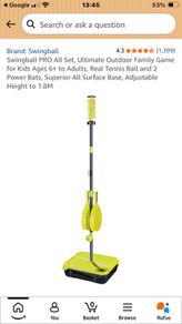 Swingball PRO All Set, Ultimate Outdoor Family Game for Kids Ages 6+ to Adults, Real Tennis Ball and 2 Power Bats, Superior All Surface Base, Adjustable Height to 1.8M