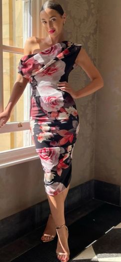 floral atom label midi dress