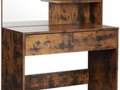 _Dressing table with mirror, modern dressing table with 2 drawers and open shelves, rectangular cosmetic table, dressing table, for make-up, bedroom, vintage brown