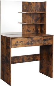 _Dressing table with mirror, modern dressing table with 2 drawers and open shelves, rectangular cosmetic table, dressing table, for make-up, bedroom, vintage brown
