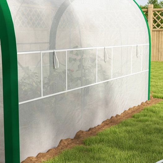 Tunnel Greenhouse, Greenhouse, Zipper Doors, Mesh Windows, Metal Frame, 3.5 x 2 x 2m, White