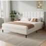 King Bed Frame, Easy Assembly, Sturdy Wooden Slat Support, Upholstered Platform with Headboard, No Box Spring Needed, White King Bed 150x200 Image 3