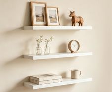 3PCS Floating Shelves for Wall, Modern Seamless Mounting, Wooden Wall Mounted Shelves for Living Room, Bedroom, Bathroom,Kitchen, Home Office, Laundry Room (White)