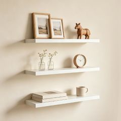 3PCS Floating Shelves for Wall, Modern Seamless Mounting, Wooden Wall Mounted Shelves for Living Room, Bedroom, Bathroom,Kitchen, Home Office, Laundry Room (White)