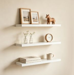 3PCS Floating Shelves for Wall, Modern Seamless Mounting, Wooden Wall Mounted Shelves for Living Room, Bedroom, Bathroom,Kitchen, Home Office, Laundry Room (White)
