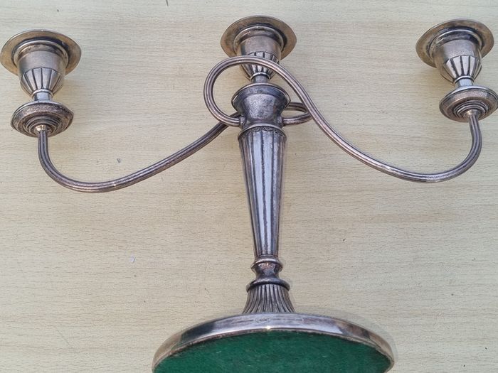 Silver-plated, three-armed candelabra