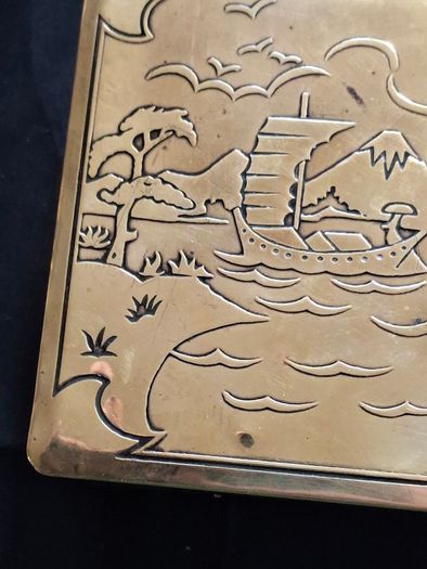 Rare Japanese Brass working Musical Jewellry Box with Key circa 1920s Beautifully Detailed Postage Available