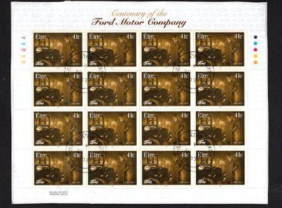2003 Ireland Centenary of Ford Motor Company Commemorative Stamp Sheetlet 1B1B1B1B1B Fine CDS Used with Dublin cancel of 30th June 2004 (First day of issued) on envelope extract.