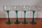 Fabulous Set of Four Vintage Retro Luminarc Long Emerald Green Stemmed Alsace White Wine Glasses, Made in France, Circa 1970, (Slim Tapered Stems)