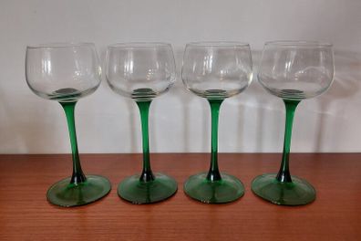 Fabulous Set of Four Vintage Retro Luminarc Long Emerald Green Stemmed Alsace White Wine Glasses, Made in France, Circa 1970, (Slim Tapered Stems)