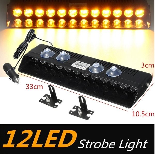 12V 12 LED 12W Yellow Car Vehicle Emergency Strobe Flash Warning Light Flashing Lights