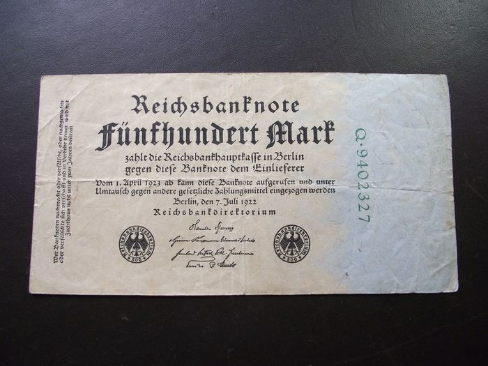 Germany. Reichsbanknote. 500 Mark (7.7.1922)