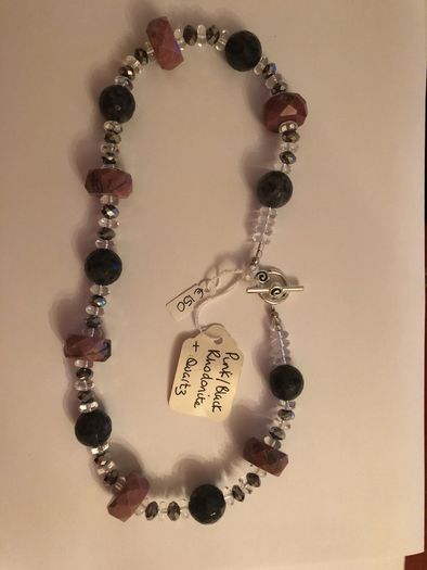 Pink/Black rhodonite & Quartz necklace