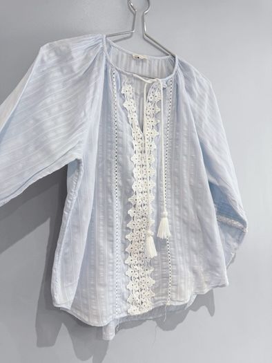 Pre Owned River Island Light Blue Boho Lace Trim Blouse