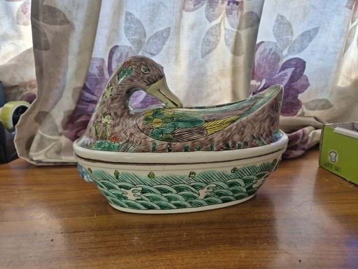 Antique Chinese Tureen Famille Verte Porcelain Duck
