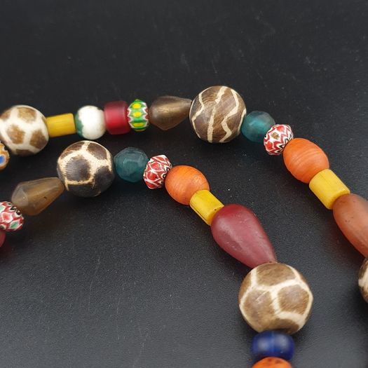 Vintage Asian & African Glass with Pumtek Pyu Beads Tribal Necklace