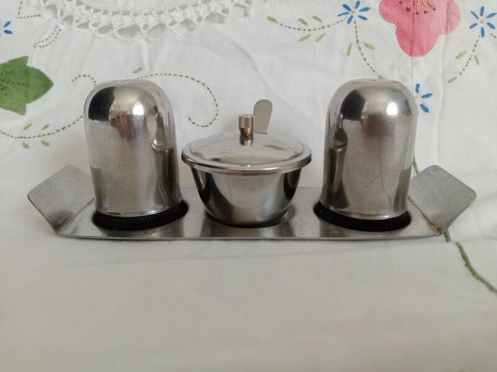 vintage stainless steel, salt & pepper shakers