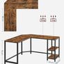 Computer Desk, L-Shaped Corner Desk, Gaming Desk, Workstation with 2 Storage Shelves for Home Office, Space-Saving, Easy to Assemble, Rustic Brown and Black Image 2