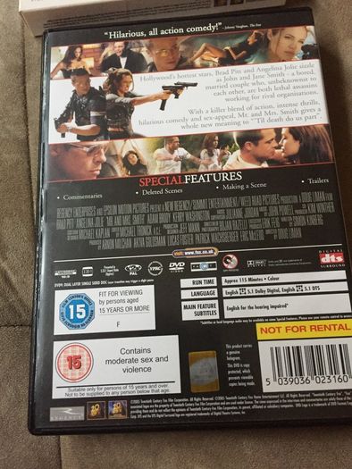 Mr & Mrs Smith DVD including sleeve
