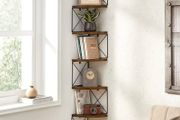 Bookcase with Zigzag Design, 5 Levels, 20 x 20 x 127.5 cm, for Bedroom, Study, Living Room, Vintage Brown-Black