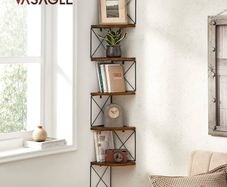 Bookcase with Zigzag Design, 5 Levels, 20 x 20 x 127.5 cm, for Bedroom, Study, Living Room, Vintage Brown-Black
