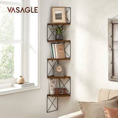 Bookcase with Zigzag Design, 5 Levels, 20 x 20 x 127.5 cm, for Bedroom, Study, Living Room, Vintage Brown-Black