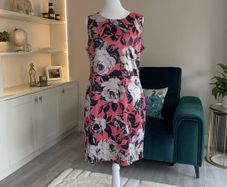 Ladies Pink & Navy Floral Midi Dress from Apricot