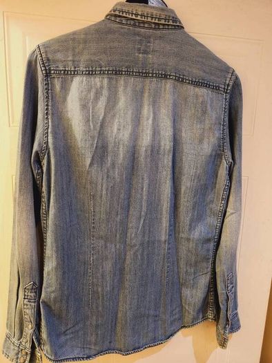 Pretty Green Embroidered Bird Vintage Denim Shirt with Pearl Effect Buttons XS Rare